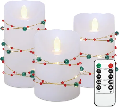 Miniatura 11 de Velas sin llama de Navidad de cristal con llama parpadeante, velas de cera real florales LED con control remoto - Juego de 4 para decoración