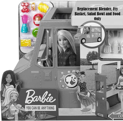 Miniatura 5 de Piezas de repuesto para Fresh 'n Fun Food Truck Barbie Doll Playset – GMW07 ~ Licuadora de repuesto, cesta para freír, ensaladera y comida