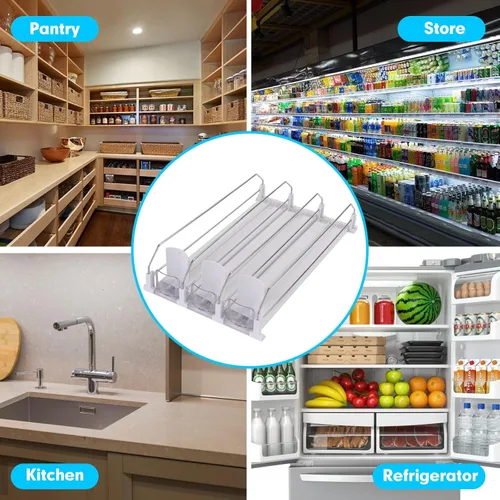 Miniatura 5 de Organizador automático de latas de refrescos, dispensador de latas para cerveza, soda, seltzer, ya montado, soporte para latas de bebidas, Blanco