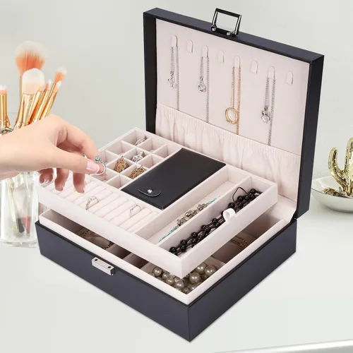Miniatura 7 de ATAIMEISEN Organizador de caja de joyas, cajas de almacenamiento de joyas de viaje, soportes para collares, bandeja de exhibición, estuche