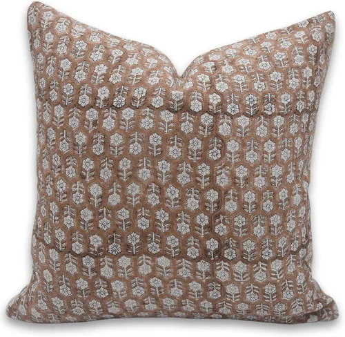 Miniatura 8 de Fundas de almohada de lino grueso con estampado de bloques, 14x14 pulgadas, fundas de almohada vintage hechas a mano para sofá y sofá, funda