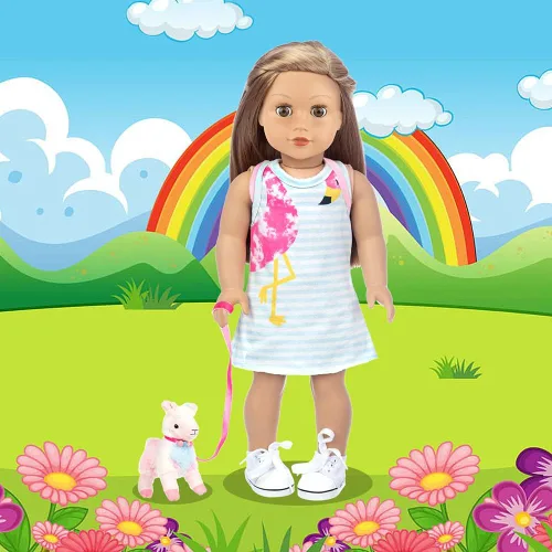 Miniatura 5 de Ecore Fun Bolsa de transporte para muñecas de 18 pulgadas con ropa y accesorios, incluyendo vestido, zapatos de tela blanca, mochila para muñecas