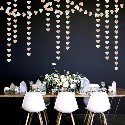 Miniatura 5 de Guirnalda de Corazón para Decoración de Fiesta Disco Boho Champán-Plateado - 52 pies Purpurina Cumpleaños Nochevieja Telón de Fondo Colgante Plata