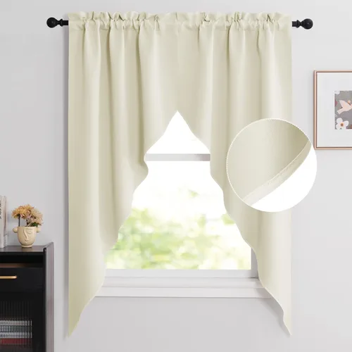 Miniatura 40 de NICETOWN Home Fashion - Cortinas de cocina con bolsillo para poste, cenefa festoneada a medida, cenefa festoneada sólida para ventana de Marrón