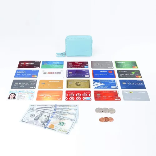 Miniatura 6 de Billeteras de cuero para mujer con doble cremallera RFID bloqueo bolsillo para monedas