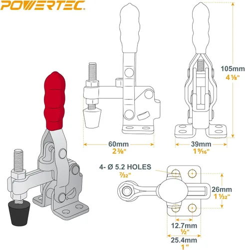 Miniatura 2 de POWERTEC 72138 Perfil de doble corte de 36 pulgadas, pista en T universal, 2 piezas con placa de montaje de abrazadera de palanca y 4 abrazaderas