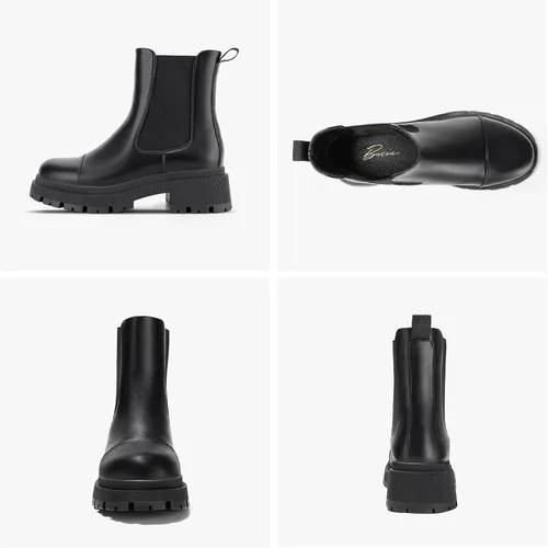 Miniatura 7 de Botas Chelsea para mujer, con suela de lengüeta, botines de tacón grueso sin cordones