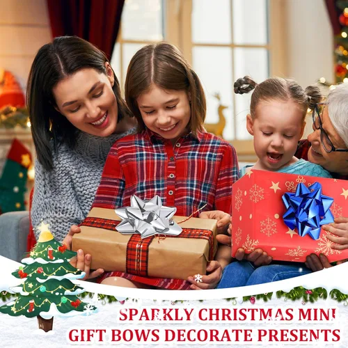 Miniatura 6 de Paquete de 24 Lazos de Navidad para Envolver Regalos, Lazos de Regalo de Cinta, Lazos de Cinta de Estrella de Navidad Autoadhesivos Surtidos