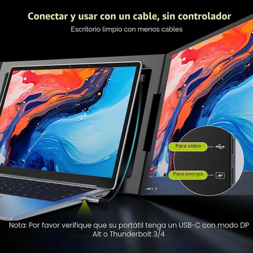 Miniatura 3 de QQH Extensor de pantalla para laptop, 15.6 pulgadas, 1080P, triple monitor portátil con pantalla IPS Full HD ultrafina, monitor dual de viaje USB-C