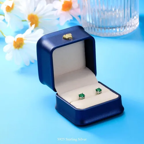 Miniatura 7 de URSILVER Aretes de piedra natal para mujer, plata esterlina S925 de 0.8 quilates, aretes de piedra natal redonda genuina o creada, aretes de 12