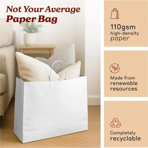 Miniatura 4 de PTP - 250 bolsas de mano para regalo, de papel, Kraft Perfectas para cumpleaños, bodas, vacaciones y toda ocasión Colores blanco o natural