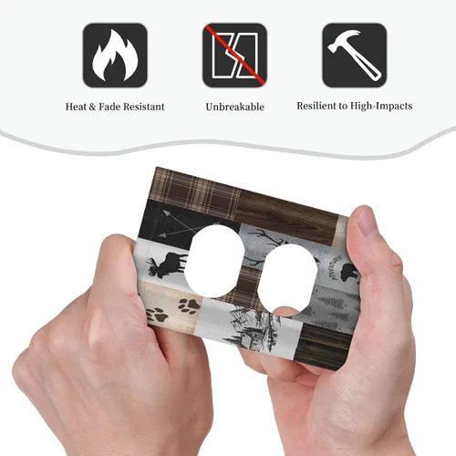 Miniatura 6 de Cubiertas de pared de lodge rústico retro con diseño de osos, ciervos y animales salvajes. Placas de pared dúplex simples para interruptor de luz.