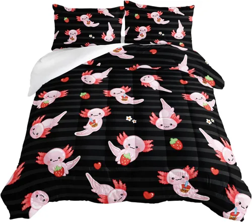 Miniatura 36 de HOSIMA Juego de edredón individual de Axolotl, ropa de cama linda con animales, decoración de habitación para niñas adolescentes, té de leche