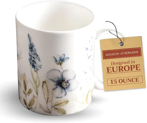 Miniatura 41 de Maison d' Hermine Taza de café con asas, tazas de porcelana fina de hueso, paquete de dos tazas de té para bebidas calientes, capuchino, latte, 015