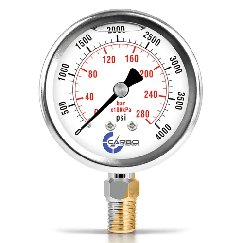 Miniatura 24 de Medidor de presión relleno de líquido de glicerina de 5000 PSI, dial de 2.5 pulgadas, montaje inferior 1/4 NPT, caja de acero inoxidable 304, piezas