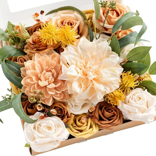 Miniatura 33 de Ling's moment Caja de Flores Falsas, Tallos de Vegetación Artificial Falsa Rosas de Espuma Dalia Hortensia de Seda Peonía Flor de Tela para Centros