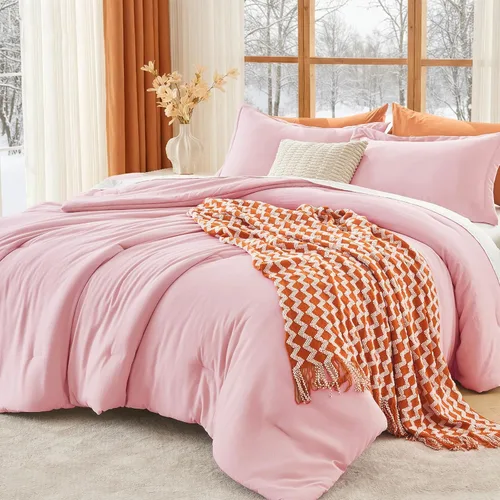 Miniatura 16 de MUXHOMO Juego de edredón beige tamaño individual/individual XL, ropa de cama alternativa ultrasuave para todas las estaciones. El juego de cama