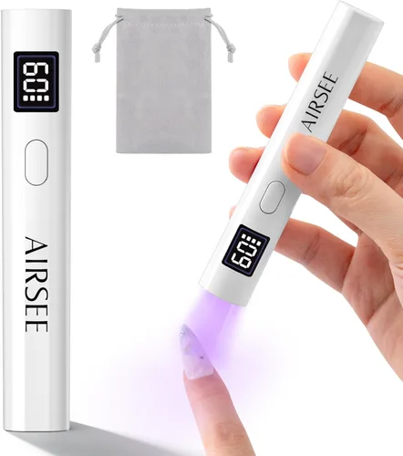 Miniatura 13 de AIRSEE Mini luz UV de mano con bolsa de almacenamiento y soporte, lámparas de uñas inalámbricas y portátiles, 2 temporizadores y pantalla LCD