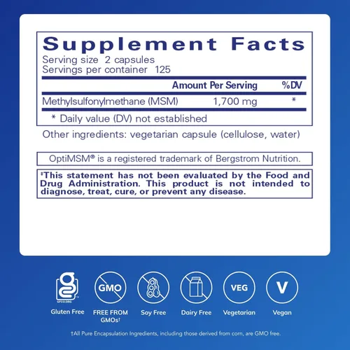Miniatura 2 de Pure Encapsulations Cápsulas MSM Suplemento de azufre para apoyar las articulaciones, el sistema inmunológico, el tejido conectivo y la salud
