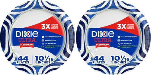 Miniatura 12 de Dixie Platos de papel ultragrandes, 10 pulgadas, 44 unidades, 3 veces más fuertes, resistentes, aptos para microondas, a prueba de remojo