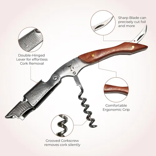 Miniatura 2 de Wino Wine Key! - Abridor de vino sacacorchos de sumiller profesional Roble francés