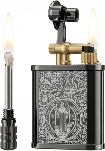 Miniatura 16 de 2 en 1 Lighetr - Encendedor de queroseno con brazo de elevación permanente, estilo antiguo, con fósforo permanente (bronce)