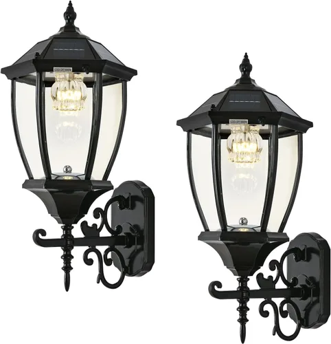 Farol solar de pared para exteriores, luz solar inalámbrica de montaje en pared del atardecer al amanecer, 21 pulgadas, grande, lámpara LED de pared