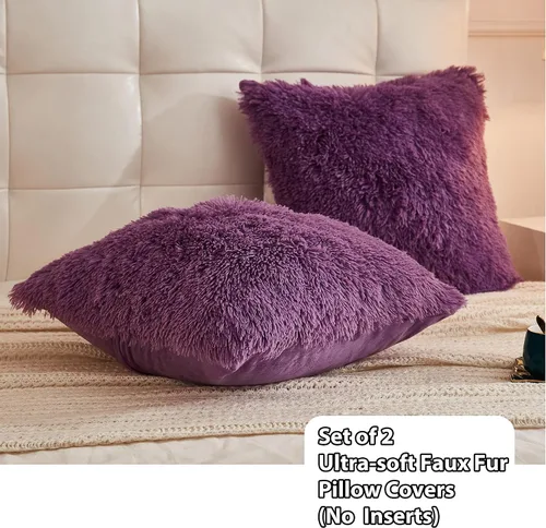 Miniatura 2 de LIFEREVO Paquete de 2 fundas de almohada de piel sintética esponjosa, fundas de almohada de 18 x 18 pulgadas, fundas de cojín decorativo, fundas
