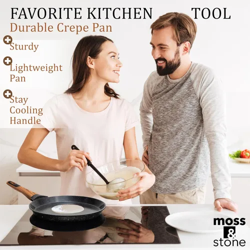 Miniatura 6 de Moss & Stone Sartén antiadherente para crepes de 9.5 pulgadas con esparcidor – Dosa Tawa de cerámica, sartén plana para Roti, panqueques, tortillas