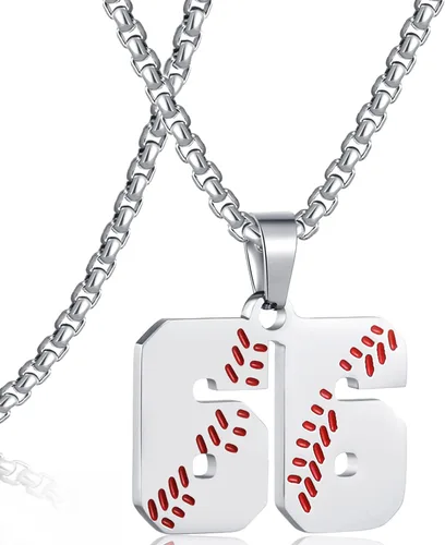 Miniatura 95 de SKQIR Colgante de número de jersey de béisbol para hombres y niños - Cadena de acero inoxidable para atletas - Negro