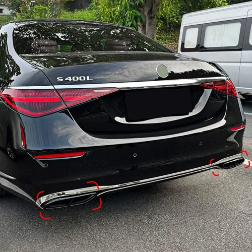 Miniatura 5 de Salidas de escape de garganta de tubería Cubierta trasera Trim para Mercedes-Benz Clase S W223 S580 S560 S450 S500 S63 AMG S580e Accesorios