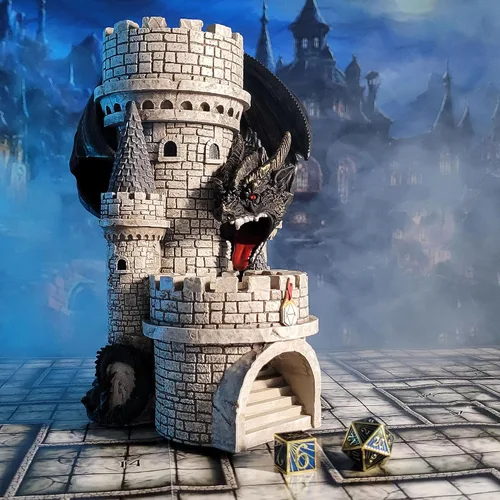 Miniatura 4 de Forged Dice Co. Dragon's Keep Torre de Dados - Torre Rodante de Dados Castillo Pintada a Mano con Luces LED, Hecha de Resina de Alta Resistencia