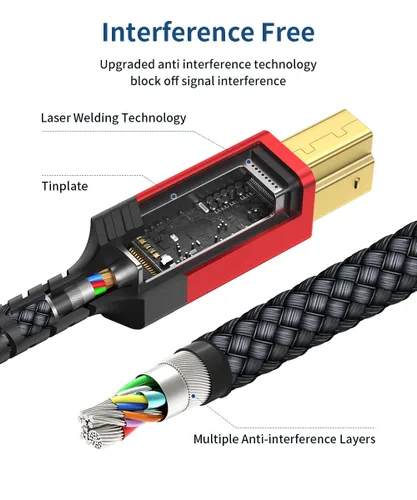 Miniatura 4 de Cable USB B 3.0, JSAUX USB A macho a B 3.0 macho (2M/6.6ft) Cable USB 3.0 tipo B de alimentación trenzado de nylon Compatible con estación de Negro