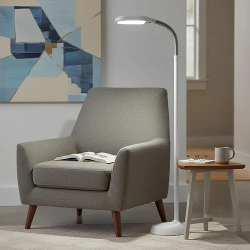 Miniatura 2 de Bedford Home Lámpara de pie - Lámpara de luz solar natural de espectro completo con cuello flexible - Luz de lectura, manualidades, estudio y Blanco