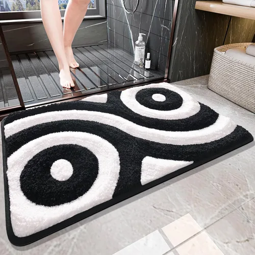 Miniatura 2 de QJHOMO Alfombras de Baño Lindas en Blanco y Negro Antideslizantes Tapete de Baño Decoración de Baño Moderna Estética, Alfombra de Baño Geométrica a