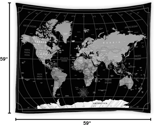 Miniatura 3 de YOZSLGU World Map Tapestry Retro Wall Art Geography Education Travel Topography Fabric Wall Hanging Living Room Bedroom Dorm College Home Decor, 47