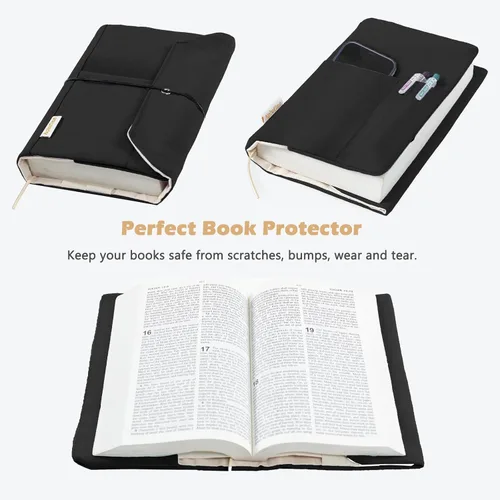 Miniatura 2 de Fundas de libro de lienzo, protector de libro lavable, funda de libro para novelas de tapa blanda, funda de libro ajustable para tapa dura