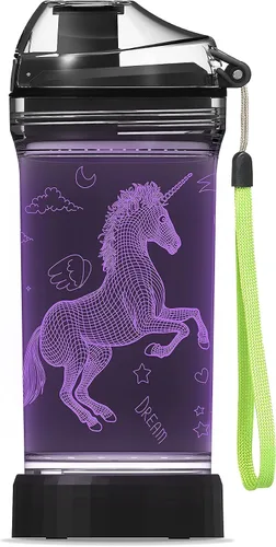 Miniatura 12 de YuanDian Botella de agua para niños con luz LED 3D - 14 onzas Tritan libre de BPA ecológica - 7 colores luz tazas de bebida geniales, regalo