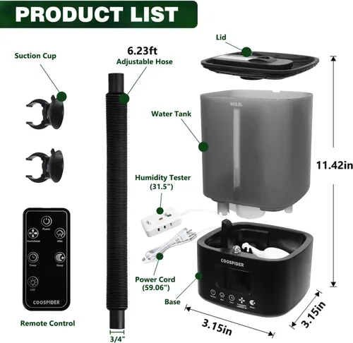 Miniatura 9 de Coospider 5L Nebulizador Humidificador para Reptiles, Humidificadores Automáticos para Tanque de Reptiles, Humidificadores de Terrario