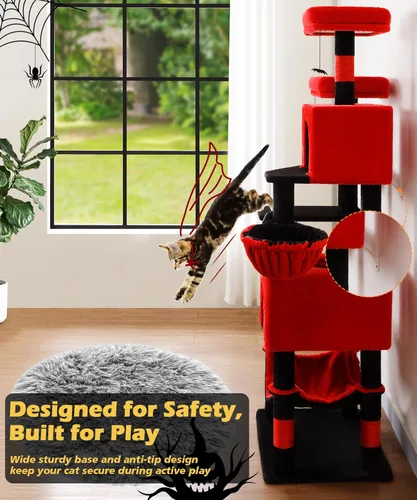 Miniatura 6 de AMHANCIBLE PT18RD - Árbol gótico para gatos, torre de 70 pulgadas de alto para gatos de interior, árbol para gatos de varios niveles con poste