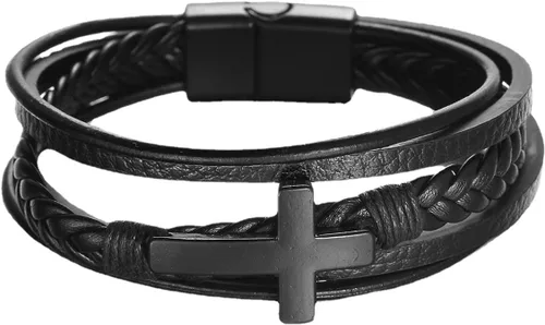 Miniatura 2 de Pulsera trenzada marrón casual de cuero negro para hombre
