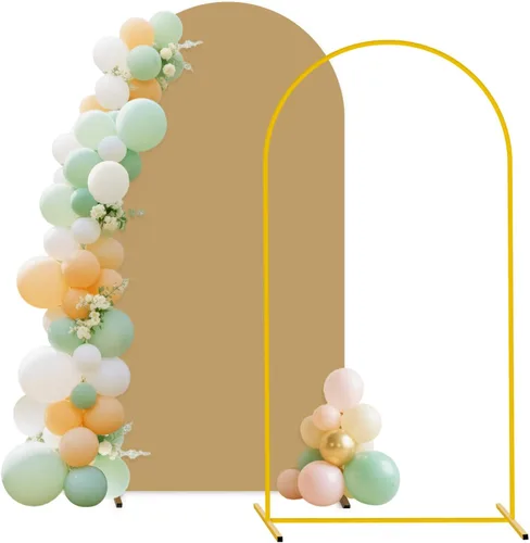 Miniatura 20 de Soporte de arco de boda y juego de cubierta de arco color melocotón de 2 piezas (7.2 pies, 6 pies) Soporte de telón de fondo de metal para fiestas