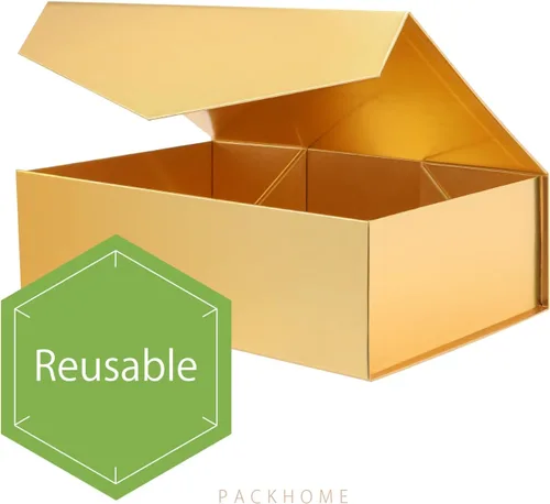 Miniatura 4 de PACKHOME Caja de regalo grande con tapa de 13.5 x 9 x 4.1 pulgadas, resistente caja de regalo plegable con cierre magnético para embalaje de regalo