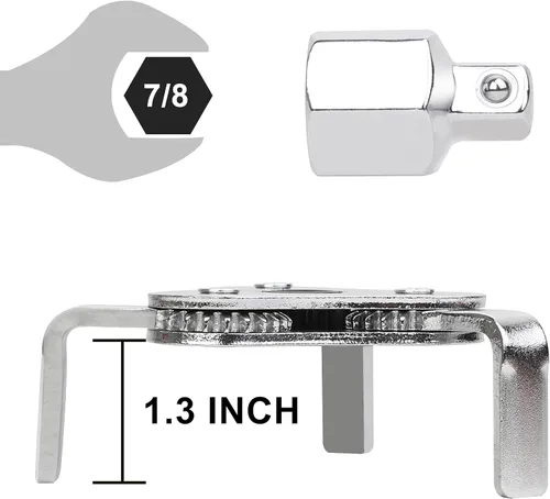 Miniatura 5 de Llave universal de filtro de aceite ajustable de 3 mandíbulas, se adapta a filtros de 2-1/8 a 4-1/2 pulgadas, uso con trinquete de transmisión