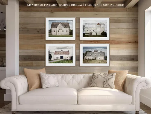 Miniatura 3 de Lisa Russo Fine Art - Cuadros de paisaje de granero para decoración de pared de granja campestre - Juego de 4 - Sin marco - Blanco, azul, verde