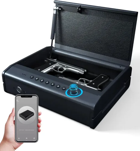Miniatura 2 de PINEWORLD - Caja fuerte para armas, cajas fuertes biométricas para pistolas de mano, caja fuerte para pistolas con huella digital o teclado, 4