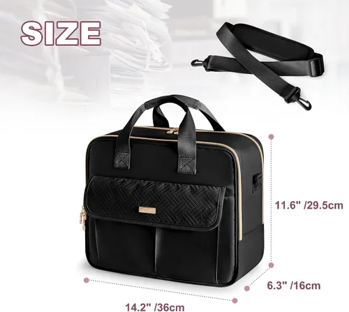 Miniatura 7 de Bolso para profesora con organizador de archivos de acordeón, maletín para laptop de 39.6 cm para mujeres, profesora, tutora, enfermera y Negro