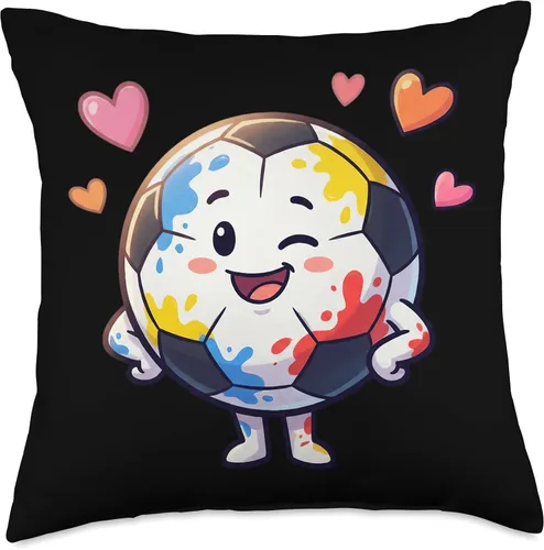 Miniatura 4 de Adorable Soccer Ball Character Colorful Hearts Throw Pillow
