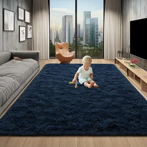 Miniatura 26 de Foxmas - Alfombra para centro de habitación, esponjosa y ultrasuave, para dormitorio, habitación de los niños, habitación del bebé, afelpada, Azul