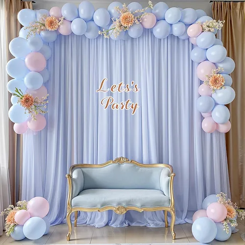 Miniatura 5 de Cortinas de fondo azul bebé de 10 pies x 10 pies, tela de gasa chiffon transparente sin arrugas, tela de fondo fotográfico drapeada para arco
